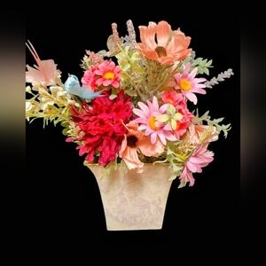 Spring Faux Flower Arrangement With White Bird - Gorgeous Arrangement!